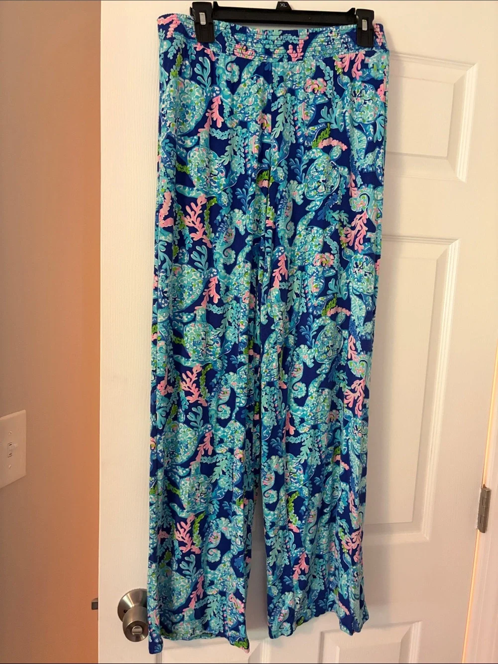 Lilly Pulitzer Blue Multi Seashell Print Wide-Leg Pants - Picture 1 of 1